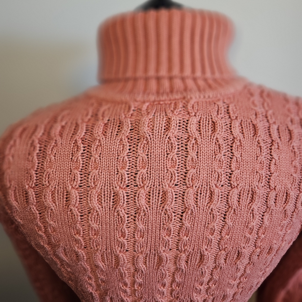 Talbots Sweater Medium 100% Cotton Vintage Cable Knit Pale Rust - Picture 3 of 8
